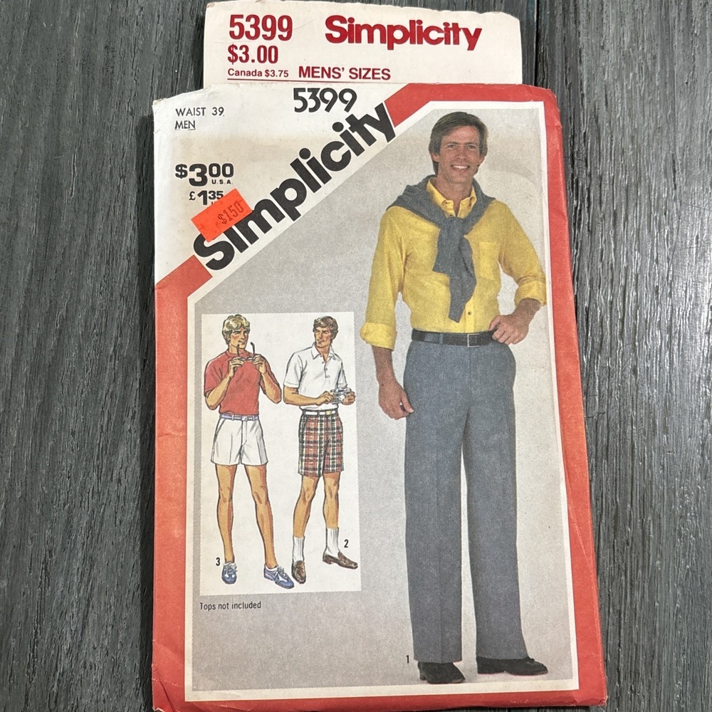 Pants Shorts Sewing Pattern Men's Size 39 Simplicity 3 Lengths Vtg 5399 Uncut